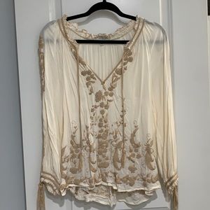Embroidered Cream Lucky Brand Blouse Women’s Small